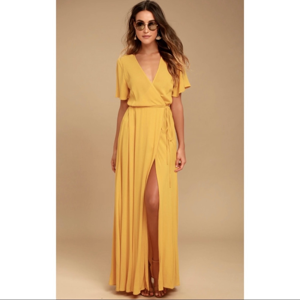 LuLu’s Much Obliged Golden Yellow Wrap Maxi Dress